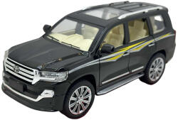  Macheta SUV Toyota Land Cruiser Die-Cast 1: 24 Negru cu Dungi Galbene- sunete, lumini si resort-20 cm