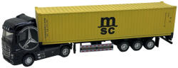  Macheta Tir Camion Mercedes Actros cu Remorca MSC - Model Metalic, Negru-Galben