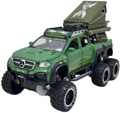 JPT Macheta Mercedes Pickup 6x6 1/24 replica metal cu sunet, lumini, suspensii si accesorii off-road - verde (JPT)