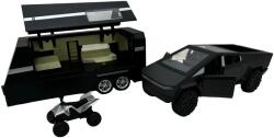  Macheta Tesla Cybertruck cu rulota si atv neagra 1/36 sunete lumini deschide usi
