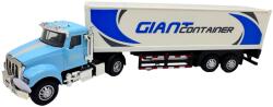  Macheta TIR Container Giant - Camion jucarie metalic cap bleu cu remorca container alb-albastru, 32 cm