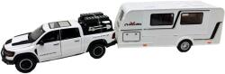 JPT Macheta Ford Ram alb Pickup cu Rulota Camping 1: 32 metal lumini si sunete deschide usile (JPT)
