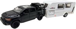  Macheta Ford Ram negru Pickup cu Rulota Camping 1: 32 metal lumini si sunete deschide usile