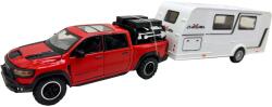 JPT Macheta Ford Ram rosu Pickup cu Rulota Camping 1: 32 metal lumini si sunete deschide usile (JPT)