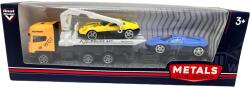  Macheta camion platforma auto 1: 43 galben cu doua masini