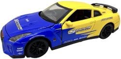 Alloy Macheta Nissan GTR R35 galben albastru Falken 1: 32 replica metal lumini si sunete usi capota si portbagaj deschise (JPT)