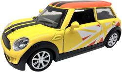  Macheta Mini Cooper Racing galben 1: 32 replica metal lumini si sunete usi deschise