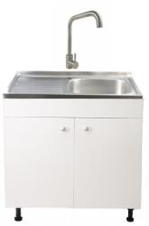 Daemi Set Masca Chiuveta Alba 80 cm X 50 cm X 80 cm, chiuveta inox cuva dreapta, baterie inox patrat si sifon scurgere (DMO-8050ALP_D)