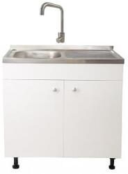 Daemi Set Masca Chiuveta Alba 80 cm X 50 cm X 80 cm, chiuveta inox cuva stanga, baterie inox patrat si sifon scurgere (DMO-8050ALP_st)
