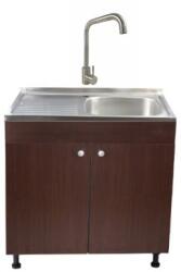 Daemi Set Masca Chiuveta Wenghe 80 cm X 50 cm X 80 cm, Chiuveta inox cuva dreapta, Baterie inox patrat si sifon scurgere (DM-wBPinox_d)