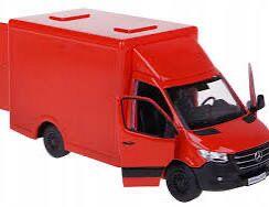 Welly Macheta Mercedes Sprinter rosie duba transport replica metal cu usi fata si usi spate deschise mecanism pull back fara cutie proprie (JPT)
