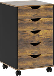 HOMCOM Comodă de Birou cu 5 Sertare și Roți Pivotante cu Frâne, 40x40x67 cm, Maro Rustic | Aosom Romania (836-144V01RB) Comoda
