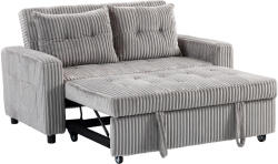 HOMCOM Canapea-pat 2 locuri, tapițerie din cord, se transformă în canapea extensibilă, 2 perne, buzunare laterale, 157 x 190 cm, Gri deschis | Aosom Romania (83B-641V01LG) Canapea