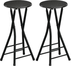 HOMCOM Set de 2 Taburete de Bar Pliabile, Taburete Rotunde cu Două Suporturi pentru Picioare, Cadru din Oțel, Negru | Aosom Romania (83A-376V80BK)