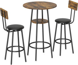 HOMCOM Set masă înaltă industrial cu 2 taburete tapițate, suporturi pentru picioare, cadru metalic, masă de bucătărie cu raft, Maro rustic | Aosom Romania (83A-327V01RB)