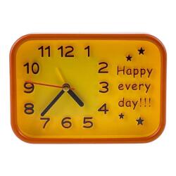  Műanyag asztali óra "Happy Every Day" felirattal, 13x9 cm, sárga (21207)