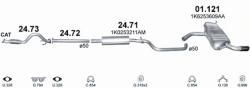 Polmostrow Komplett kipufogó rendszer szerelvényekkel (Krómozott végű) - VOLKSWAGEN Golf VI HB / Jetta V / A3 / Yeti / Golf V / VI Plus ( 1.2 TSI, 2009-2012) (SET-POL-2473-2472-2471-01121)