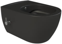 CeraStyle CITY fali WC - MATT FEKETE - BEÉPÍTETT bidé funkcióval - perem nélküli - 53 cm