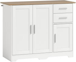  HOMCOM Modern Fa Tálalószekrény 2 fiókkal és 2 szekrénnyel, 100x40x78 cm, Fehér és Natúr Fa