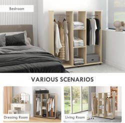  HOMCOM Szekrény 5 Polccal és 6 Kerékkel, 120x40x128 cm, Fekete