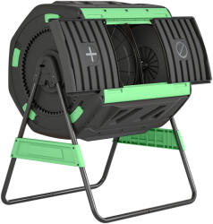  Outsunny Kerti Komposztáló 200L, Dupla Kamrás, 8 Szellőzőnyílással, PP-ből és Fémből, 94x67x98 cm, Zöld és Fekete
