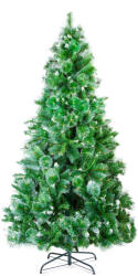  Mesterséges fenyőfa 210 cm, PVC, zöld, havas, sűrű ágak, tartóval együtt