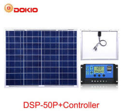  DokioSolar 50W-os Polikristályos napelem tábla + 20A töltésvezérlővel