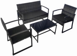 Klugmeister KJF4965 rattan terasz/kerti bútor szett, kanapé + két fotel + edzett üveg asztal, szürke színű