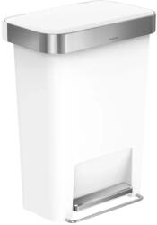 simplehuman pedálos szemeteskuka, 45 literes kapacitás, rozsdamentes acél pedál, zsáktároló rekesz, soft-close fedél, belső nyílás a cserezsákoknak, rozsdamentes acél test, minimalista design