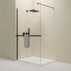 Erga Paris, Walk-In zuhany paraván 60x200 cm polccal és törülközőtartóval, 8 mm átlátszó üveg, fekete profil, ERG-V02-PARIS-060x200-CL-BK-BAR (ERG-V02-PARIS-060X200-CL-BK-BAR)