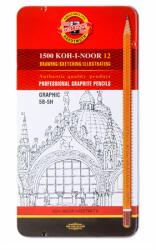 KOH-I-NOOR Grafitceruza készlet 12db-os KOH-I-NOOR 1502/3 Graphic szett fémdobozban 5B-5H keménység