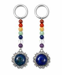  Breloc Lapis Lazuli 10 cm cu Pietre 7 Chakre pentru Chei 1 Buc