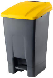 PLANET Szelektív hulladékgyűjtő konténer, műanyag, pedálos, antracit/sárga, 70L - atadcleankft