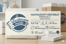  Kéztörlő hajtott V hófehér 2rét. 25x25cm Prémium 150lapx20cs