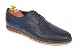Pieton Pantofi barbati eleganti din piele naturala cu perforatii, bleumarin - SIR213GBL