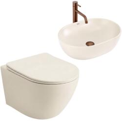 Rea Set Vas WC Suspendat Focus + Lavoar pe Blat Rea Focus crem mat (KPL-C0363)