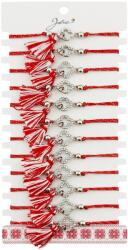 Jolie Martisor Bratara cu Ciucure pentru Dama, Jolie, Model Trifoi Contur cu Buburuza, Set 12 bucati, Pandativ din Inox cu Pietre, Snur Reglabil, Rosu/Alb (128052)