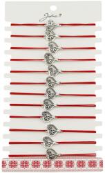 Jolie Martisor Bratara Elastica cu Pandantiv din Inox, Jolie, pentru Dama, Set 12 bucati, Snur Rosu Textil, Model Inima Eleganta (128119)