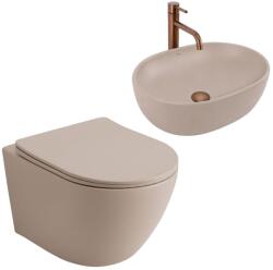 Rea Set Vas WC Suspendat Focus + Lavoar pe Blat Rea Focus bej mat (KPL-C0366)