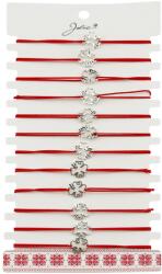 Jolie Martisor Bratara Elastica cu Pandantiv din Inox, Jolie, pentru Dama, Set 12 bucati, Snur Rosu Textil, Model Trifoi cu Patru Foi (128110)