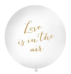Party Deco Голям Латексов Балон, Надпис "Love is in The Air", 1м - Бял (OLBON10D-008-019)