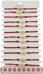 Jolie Bratara Martisor pentru Dama, Jolie, Model Inima, Set 12 bucati, Pandativ din Inox Auriu, Snur Ajustabil Impletit, Rosu (127992)