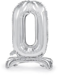 Party Deco Стоящ Фолиев Балон Цифра в Сребристо - 0 (fb102m-0-018)