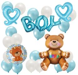 Flippy Set 25 Baloane, Flippy, din Latex si Folie de Aluminiu, Model Ursulet/Boy, Diferite Marimi, Albastru (129949)