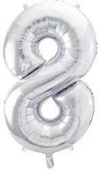 Party Deco Фолиев Балон Цифра, Сребро - 86см - 8 (fb1m-8-018)