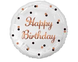 GoDan Бял фолиев балон „Happy Birthday с точки в розово злато (FG-OHBB)
