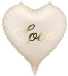 Party Deco Бежов фолиев балон сърце „Love със златен надпис (FB341)
