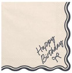 PartyDeco Салфетки Happy Birthday Bow Бежово и Черно (SP33-99)