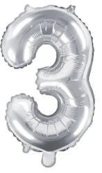 Party Deco Фолиев Балон Цифра, Сребърно - 35см - 3 (fb10m-3-018)