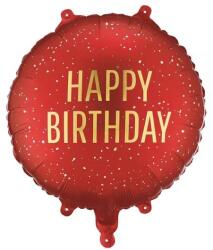 Party Deco Кръгъл фолиен балон Happy Birthday с ефект златни конфети - Червен (FB353-007C)